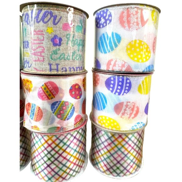 Easter Wired Edge Ribbon 2.5" x 3 yds. Lot of 12 Assorted See Pics - Picture 3 of 3